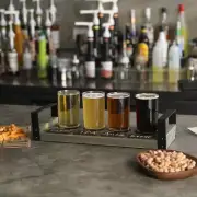 Wood and Metal Handles Beer Serving Tray Set w/ 4 Glasses and Chalkboard Labels