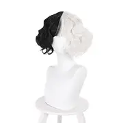 Half Black and White Wigs Short Curly Wavy Bob Hair Women Girl Role Cosplay Party Heat Resistant Synthetic Wigs Carnival Wigs