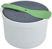 Microwave Rice Cooker, 2L Food Grade PP Pot with Lid, Scoop, Strainer, Steaming Pot, Rice Steamer Container Microwave Dishwasher Safe (PP)