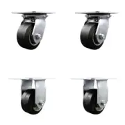 4 Inch Rubber on Aluminum Caster Set with Ball Bearing 2 Swivel Lock and 2 Rigid
