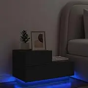 Bedside Nightstand Tables for Bedroom with Drawers, LED Lights, Black Wood Finish, Night Table for Living Room, Storage Furniture