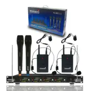 4CH Wireless VHF Microphone Reciever 2 Handheld 2 Headset Lavalier Bodypacks Mic