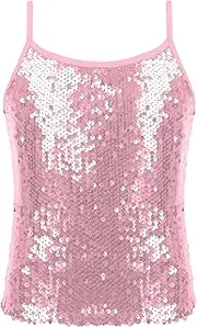 [Sinleey] Kids Girls Shiny Sequins Camisole Ballet Dance Tops Tank Top Hip Hop Jazz Modern Dance Costume Dancewear