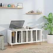 White Record Cabinet 100x38x48 cm Engineered Wood with Ample Vinyl Storage Space, Multi-functional Design, Durable and Sturdy, Perfect for Music Lovers