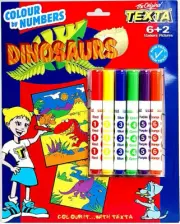 TEXTA Dinosaurs Drawing Set - Colour By Numbers - 6 Markers + 2 Pictures