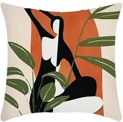 Cushion covers Cushion Covers 50cm x 50cm Geometric Khaki Cushion Covers Invisible Zipper Sofa Cushions Outdoor Cushions Garden Cushions Decorative Pillows Square Pillow Covers(Orange Green Leaves,(60