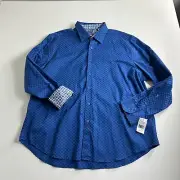 New Robert Graham Limited Edition Delvin Navy Blue Button Up Shirt Flip Cuff 3XL