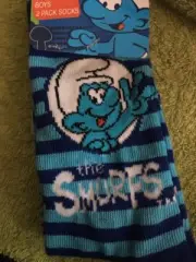 Smurfs 2 Pairs Of Boys Socks Sz 5-8 Bnwt Free Post (acc289)