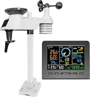 Smart Weather Stations, Indoor/Outdoor Wireless Weather Sensors with Solar Powered, Rain Gauge and Wind Speed, Forecast Station with Alerts White