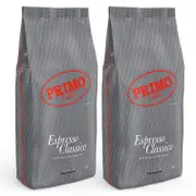 2x Primo Caffe Espresso Classico 1kg Coffee Beans Medium/Dark Roast Ints 4 Drink
