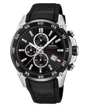 Festina The Originals Chronograph Quartz F20330-5 Mens Watch Rubber Strap Black Dial 12/24 Date Display 100M