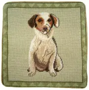 13" x 13" Handmade Wool Needlepoint Beagle Dog Light Green Pillow