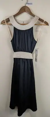 Cooper St Hepburn Sleeveless Black Cream Satin Belted Shift Dress Size 8