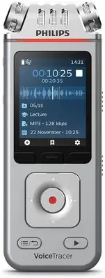 Philips VoiceTracer Audio/Voice Recorder for Lectures w/ 3 Microphone Silver