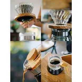 日本v60濾杯hario手沖咖啡過濾杯玻璃橄欖木分享壺手沖壺咖啡壺