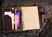 A5 loose leaf Writing note Notebook Retro Diary Notepad cow leather brown Q396