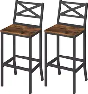 Bar Stools, Set of 2 Bar Chairs with Backrest and Footrest, 26" Tall Counter Bar