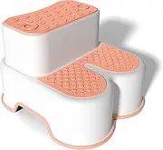 Uandhome 2 in 1 Anti Step Stools for Kids and Adults, Toddler Step Stool for Toilet Potty Training, Detachable Potty Stools with ABC and Handles, Anti-Slip Stackable Double Up Two Foot Step Stool for Bathroom, Kitchen Toilet Potty (Orange)