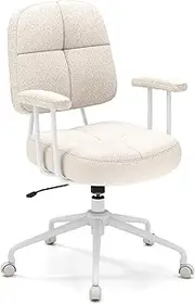 Giantex Home Office Chair, Upholstered Task Chair with Cushioned Back & Padded Armrests, Adjustable Swivel Chair with Rocking Function & Rolling Casters for Bedroom, Study Room, Beige