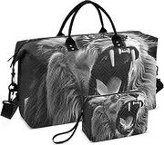 [YXYZRMY] Lion Roar Black White Travel Duffel Bag Gym Bag Sports Tote Bag with Multiple Interior Pockets Shoulder Weekender Bag for Women Men with Toiletry Bag 20.5”x 7.9”x 13.8”, Multi-Colored, one