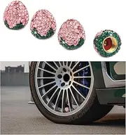 Ziciner 4PCS Strawberry Car Tire Valve Stem Caps, Bling Crystal Rhinestone Tire Valve Stem Covers, Dustproof Wheel Valve Covers for Women, Universal Car Accessories for Most Vehicles (Pink)