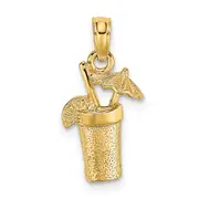14K Yellow Gold Cocktail Drink W/ Umbrella Charm