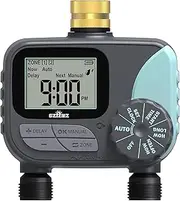 2 Zone Water Timer for Garden Hose Programmable, Sprinkler Timer with Rain Delay, Manual Watering, Automatic Irrigation System for Outdoor Garden, Yard and Lawn, Brass Inlet