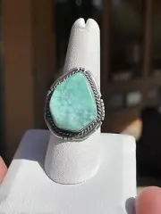 Genuine Sonoran Turquoise Sterling Ring, Navajo, sz 9, Signed Dave Skeets
