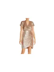 AIDAN MATTOX Womens Gold Short Sleeve Short Cocktail Sheath Dress 6