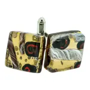 Murano Glass Cufflinks Gold Purple Red Millefiori Pair Square