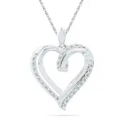 14k White Gold Round Diamond Heart Pendant 1/10 Cttw