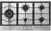 [Devanti] Gas Cooktop, 90cm 5 Burner Portable Stove Electric Cooktops Wok Burners Cooker Super Powerful Stoves Home Kitchen Appliances, Stainless Steel Tempered Glass Surface Knob Controls Sliver