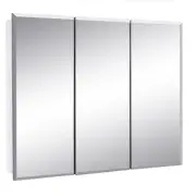 Pemberly Row White Medicine Cabinet Glass Mirror with 3 Frameless Mirrored Doors