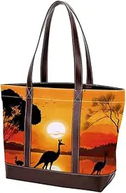 [Generic] The Tote Bag For Women,Tote Bag With Zipper,Canvas Tote Bag,Australia Sunset Kangaroo Ostrich Handbags