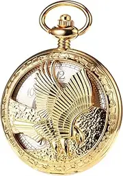 [TREEWETO] Mechanical Eagle Arabic Numerals Dial Skeleton Pocket Watch Watches with Gift Box and Chains for Mens Women