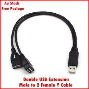 Double USB Extension Male To Female Y Cable Cord Power Adapter Splitter