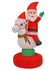 First Traditions 6' Red Inflatable Blow Up Santa On Rocking Horse With 3 Warm White LED Lights
