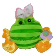 PLUSH EASTER Frog BUNNY Ears 10" GREEN Stripes PINK Ears Collect TOY Duck Feet