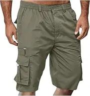 [Generic] Mens Cargo Shorts Drawstring Elastic Waist Pants Stretch Lightweight Workout Shorts 2025 Casual Summer Hiking Pants, Army Green-e, Medium