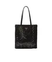 Medium Re-Nylon patchwork tote bag with embroidery One size black