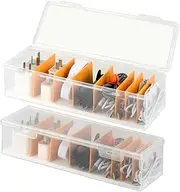 [Batino] 2Pack Cable Management Box with Lid, Cable Storage Box Data Cables Tidy Bo x with 7 Compartments, Charging Cables Organiser Bo x Cord Organiser Bo x for Office, Home Charger Storage, Clear