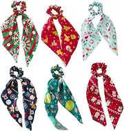 Hair Scarf Hair Scrunchies, Hair Scarf Hair Accessories, Holiday Hair Scrunchies Silk Hair Scarfs with Ribbon Bow for Women