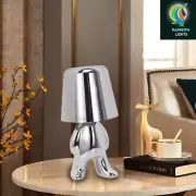 Silver Color Thinker Statue LED Desk Lamp With Touch Control, 3 Dimmable Lights