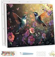 MEIYUDA Paint by Numbers Adults with Frame Hummingbirds Flowers, Paint by Numbers, DIY Set with Brushes and Acrylic Paints, Oil Painting Canvas for Home Décor, 40 x 30 cm (Gift Box)