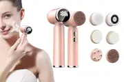 Portable Facial Cleansing Spin Roller Sonic Massager Cleaner Brush-Pink