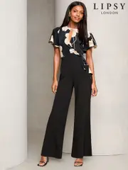 Lipsy Black Flutter Sleeve Tie Side Wide Leg Jumpsuit (AU7234) | $143