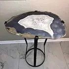 24" Agate Stone Side Table End Table Top Iron Handmade Furniture Rock Home Decor