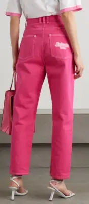 NWT $1250 Balmain x Barbie Logo Patch Boyfriend Denim Jeans - Sz 10 US (42 EU)