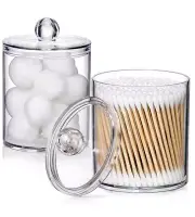 4 Pack Qtip Holder Dispenser for Cotton Ball, Swab, Pads, Floss - Clear Plastic