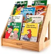 Old Canal Montessori Bookshelf, Kids Bookshelf and Toy Storage Organizer with Deep Sleeves, Toddler Book Shelves with Handle & Anti-Tilting Design, 5-Tier Pine Book Shelf for Kids Rooms, Nursery